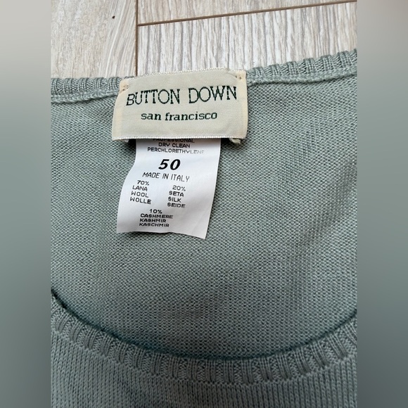 Button Down San Francisco Sage Green Silk & Wool Blend Crewneck Sweater Size L - Picture 2 of 7